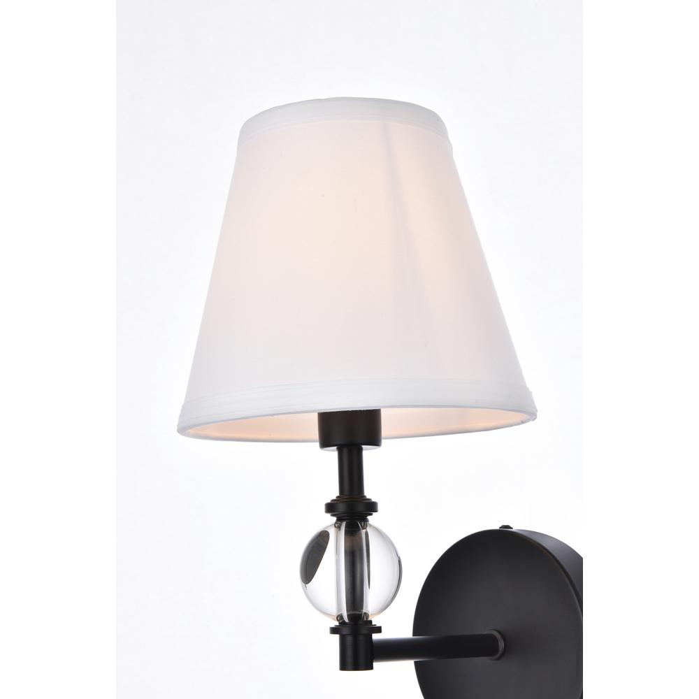 Bethany 1 light bath sconce in black with white fabric shade. Picture 4