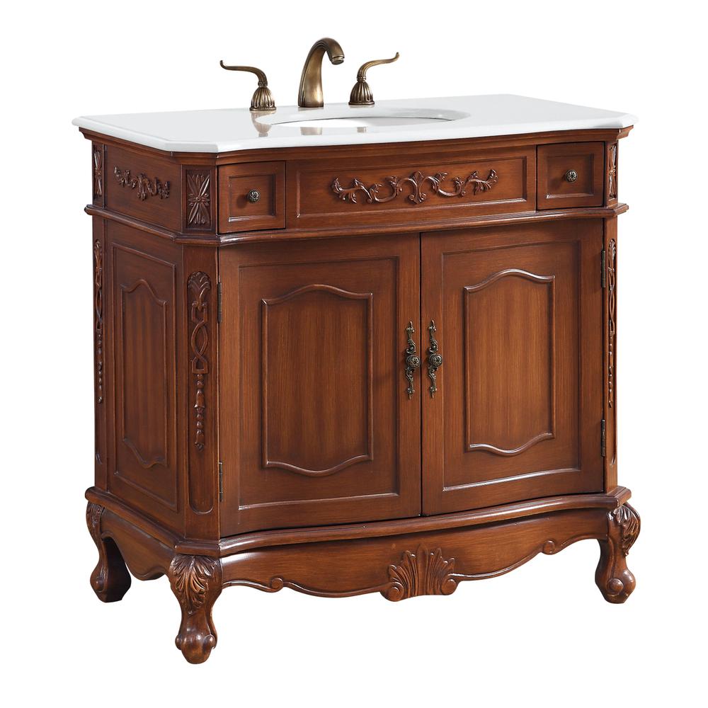 36 inch Single Bathroom vanity in Brown with ivory white engineered marble. Picture 13