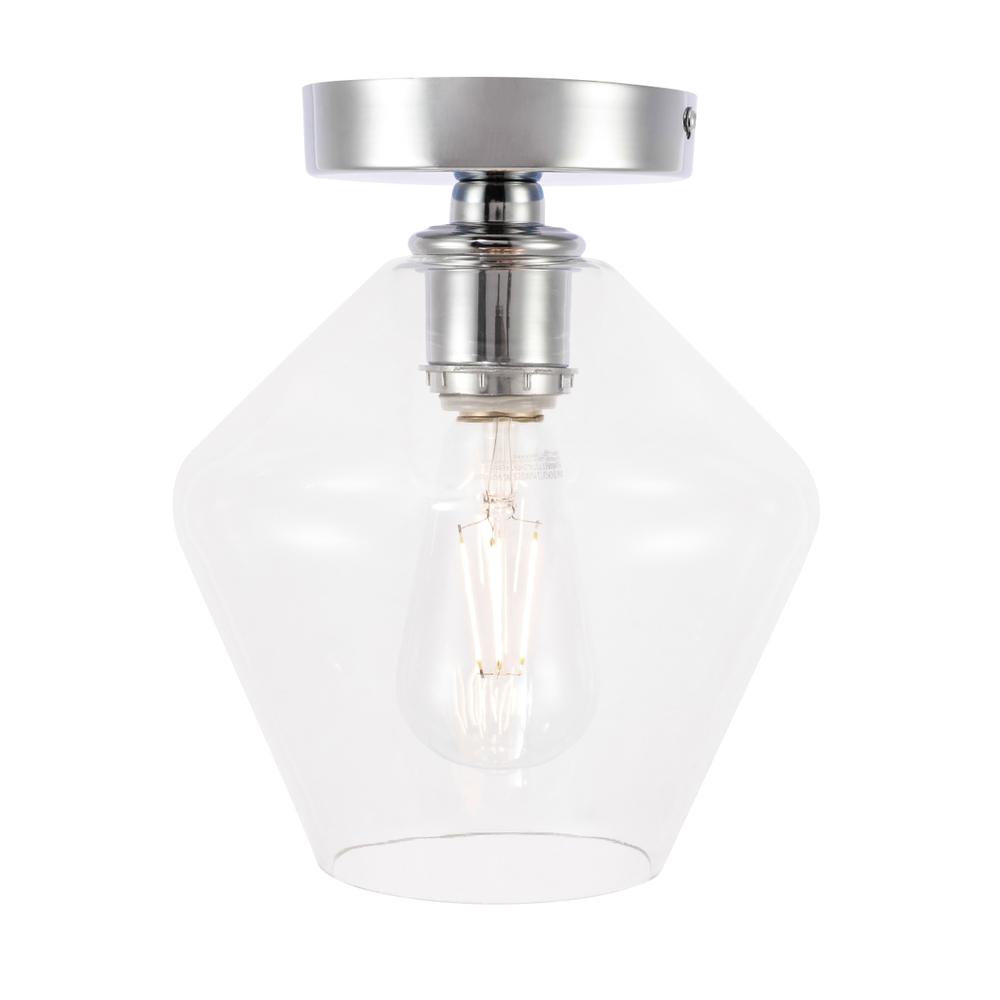 Gene 1 light Chrome and Clear glass Flush mount. Picture 1