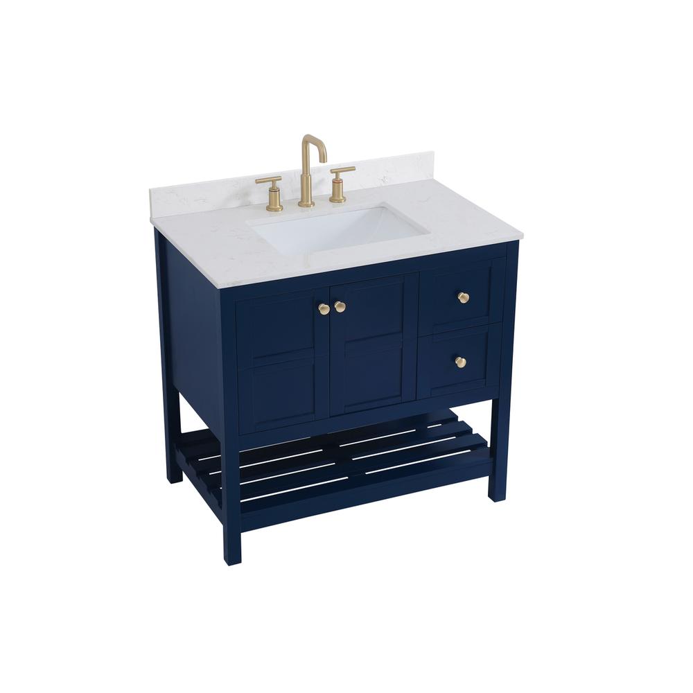 36 inch Single Bathroom Vanity in Blue with Backsplash. Picture 8