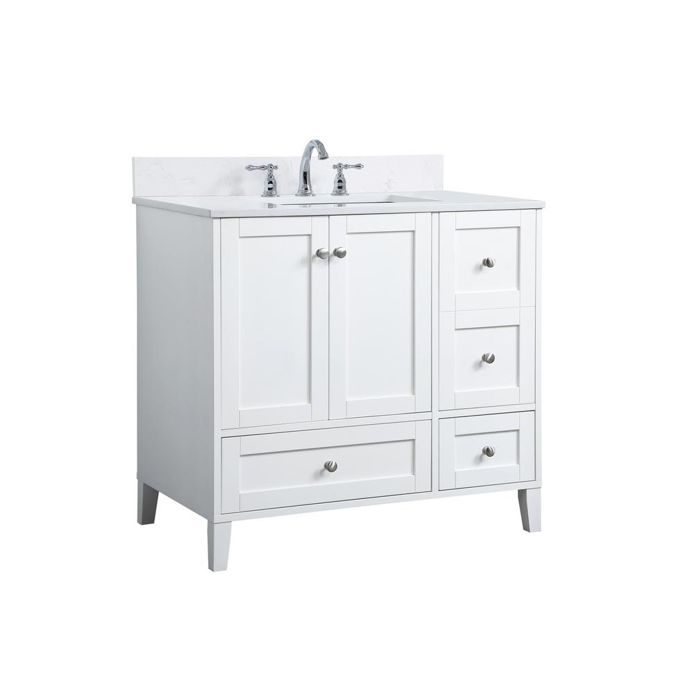 36 inch Single Bathroom Vanity in White with Backsplash. Picture 8