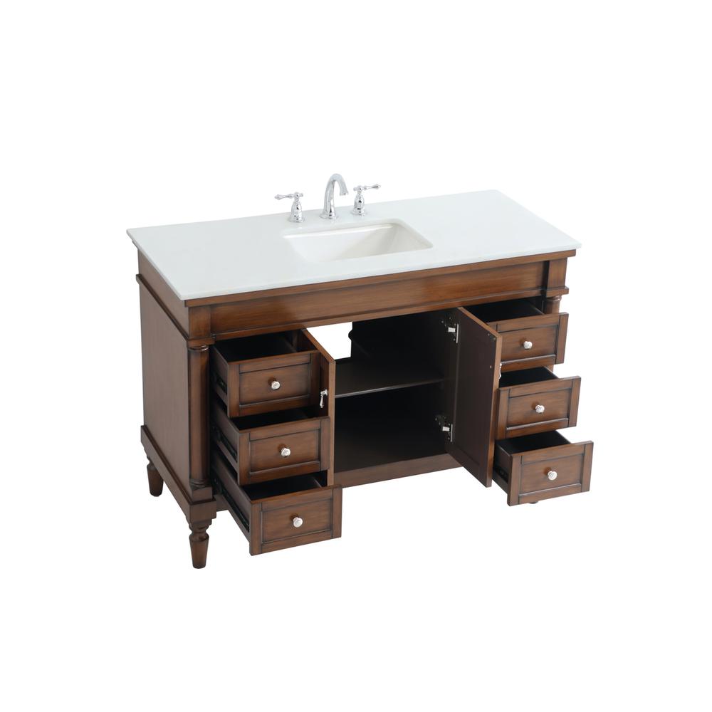 48 inch Single Bathroom vanity in Walnut with ivory white engineered marble. Picture 9