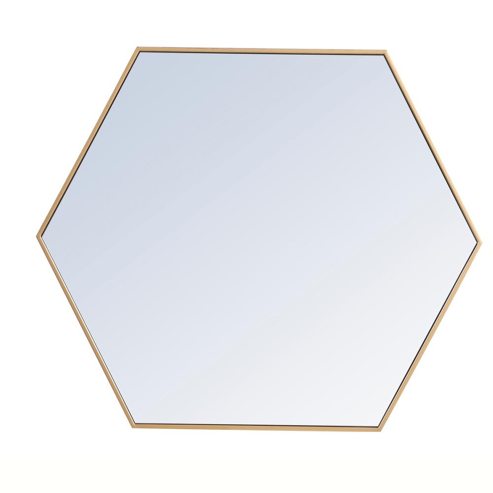 Metal frame hexagon mirror 41 inch in Brass. Picture 5