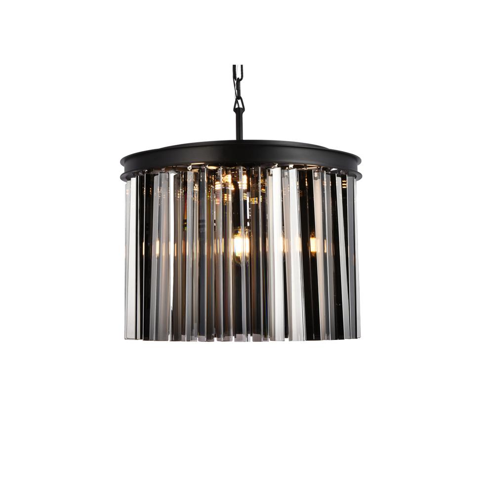 Sydney 6 light Matte Black Pendant Silver Shade (Grey) Royal Cut Crystal. Picture 2
