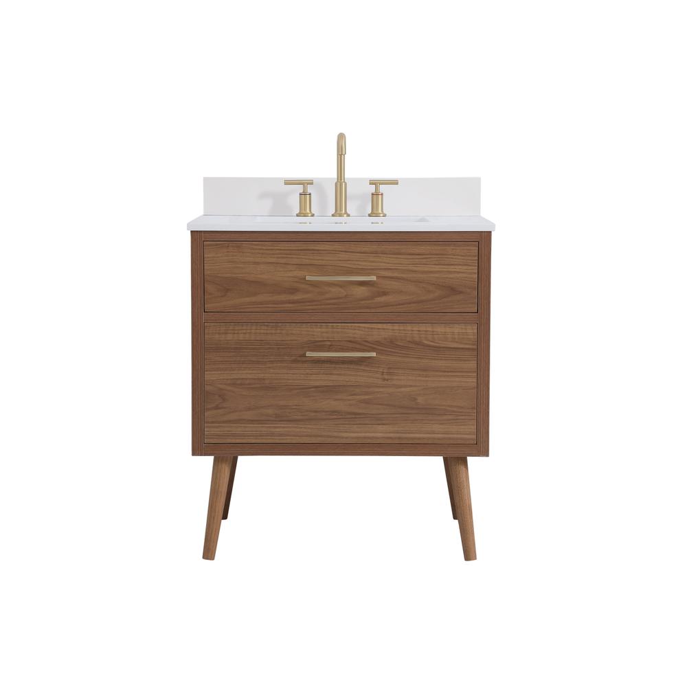 30 inch bathroom Vanity in Walnut Brown with Backsplash. Picture 1