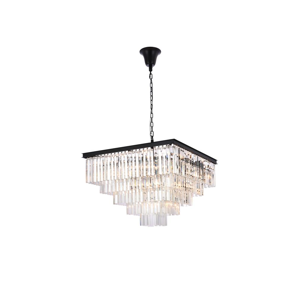 Sydney 34 inch square crystal chandelier in matte black. Picture 1