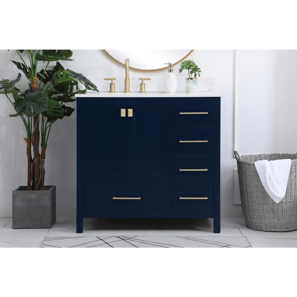 36 inch Single Bathroom Vanity in Blue with Backsplash. Picture 14