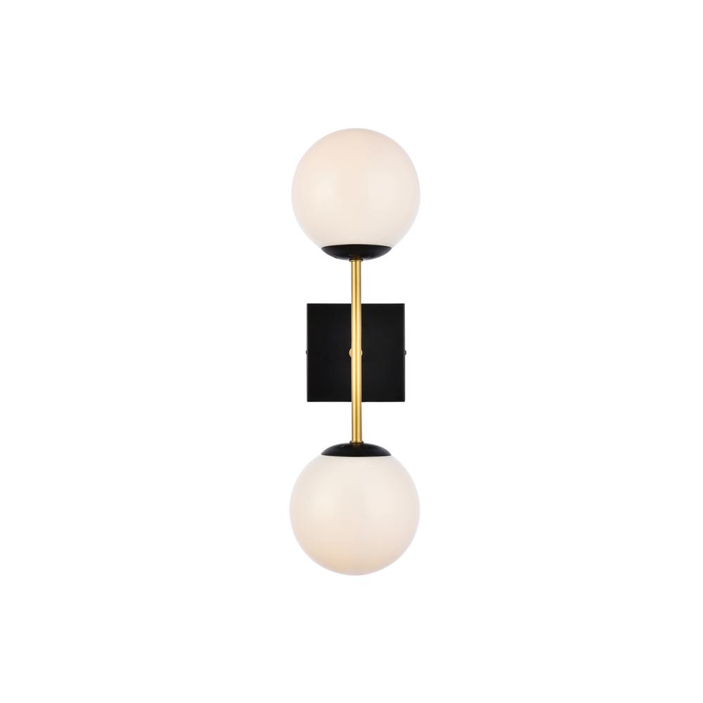 Neri 2 lights black and brass and white glass wall sconce. Picture 1