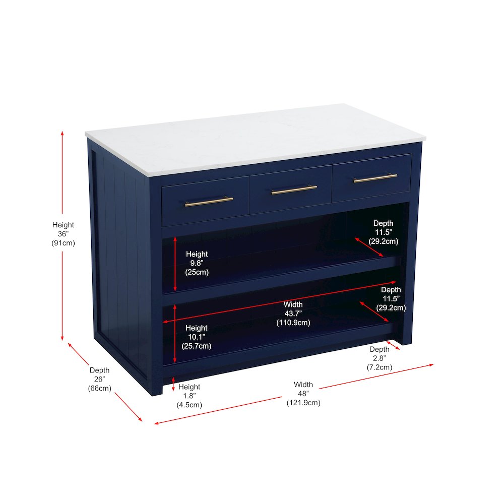 48 inch Kitchen Island in Blue. Picture 13