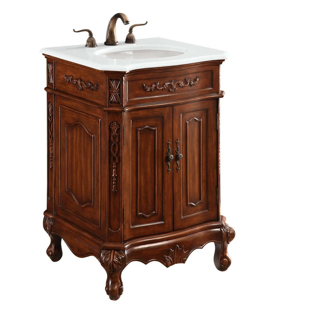 24 inch Single Bathroom vanity in Brown with ivory white engineered marble. Picture 11