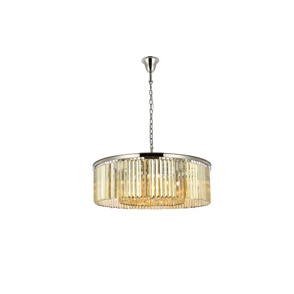 Sydney 10 light polished nickel Chandelier Golden Teak (Smoky) Royal Cut Crystal. Picture 1