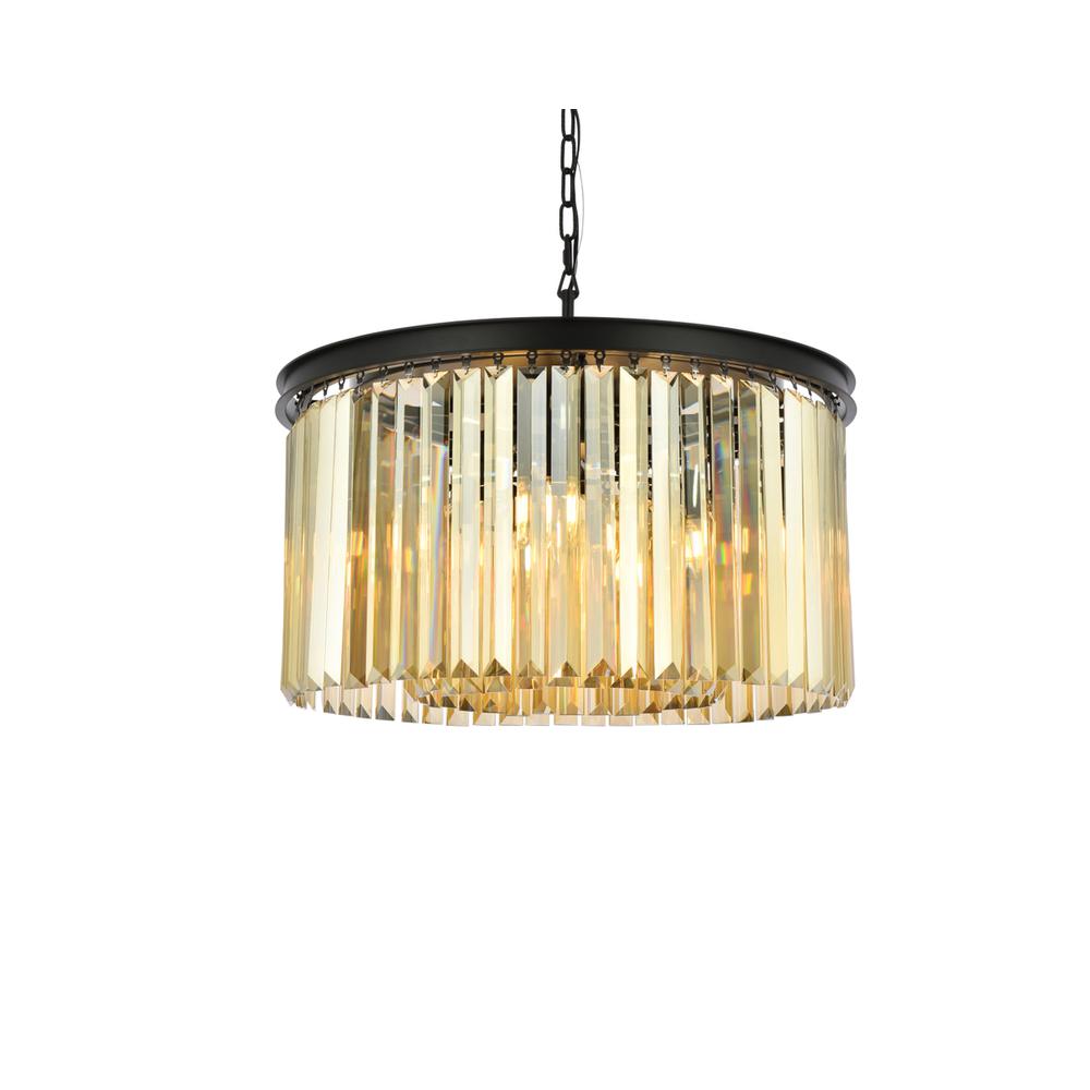 Sydney 8 light Matte Black Chandelier Golden Teak (Smoky) Royal Cut Crystal. Picture 2