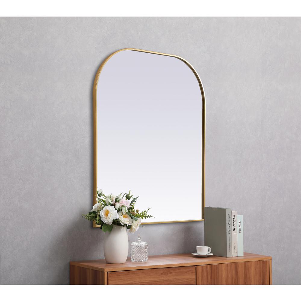 Metal Frame Arch Mirror 36x34 Inch in Brass. Picture 4