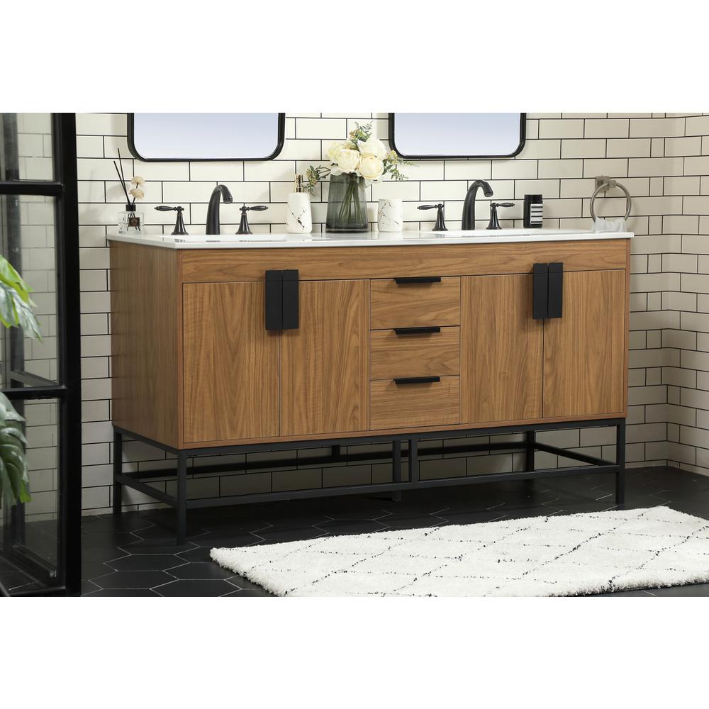 60 inch double bathroom vanity in walnut brown. Picture 2