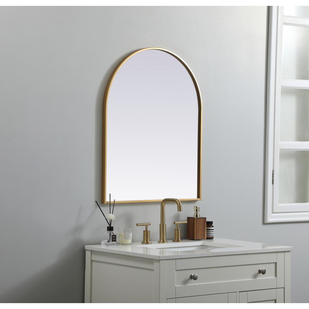 Metal Frame Arch Mirror 24x30 Inch in Brass. Picture 4