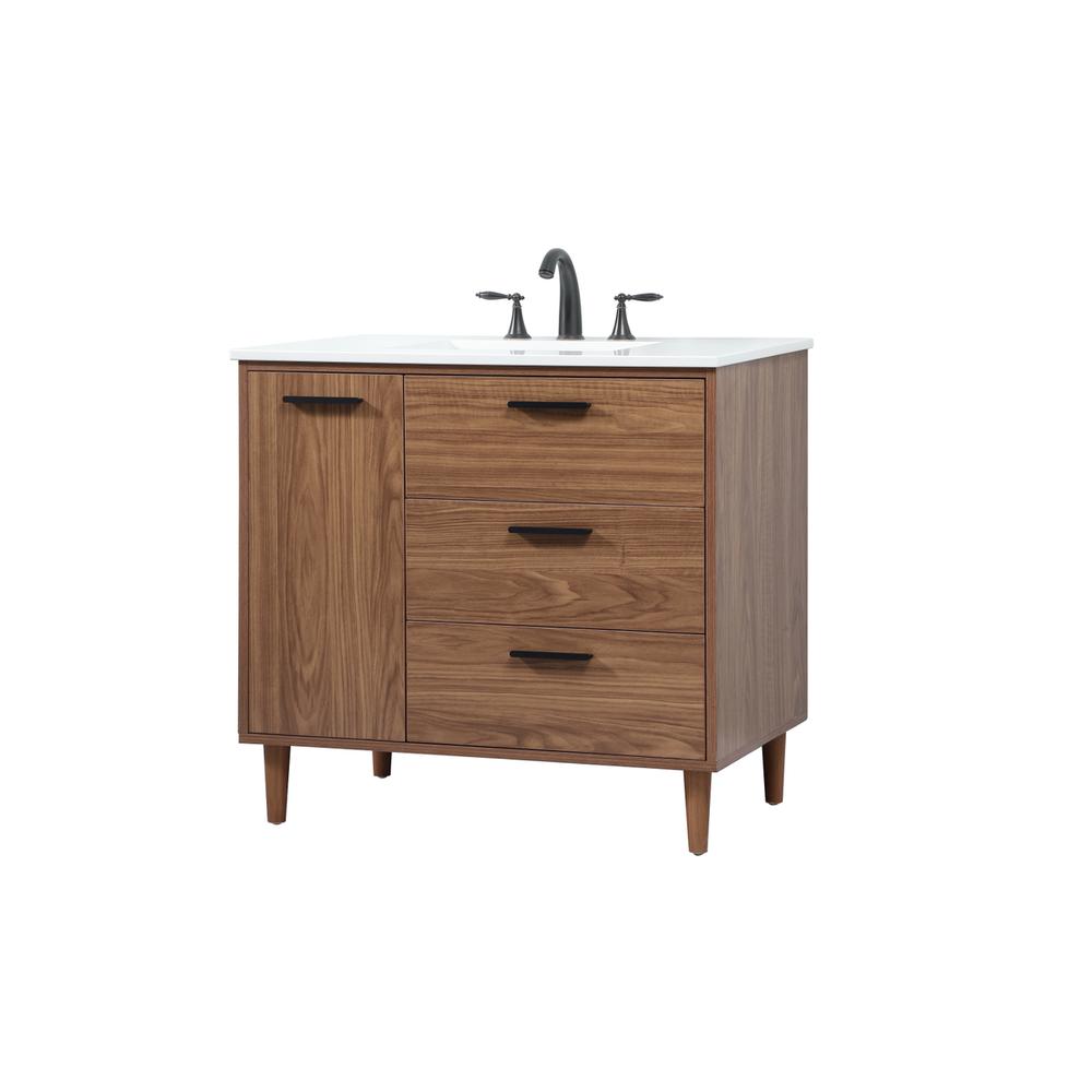 36 inch Single bathroom vanity in walnut brown. Picture 7