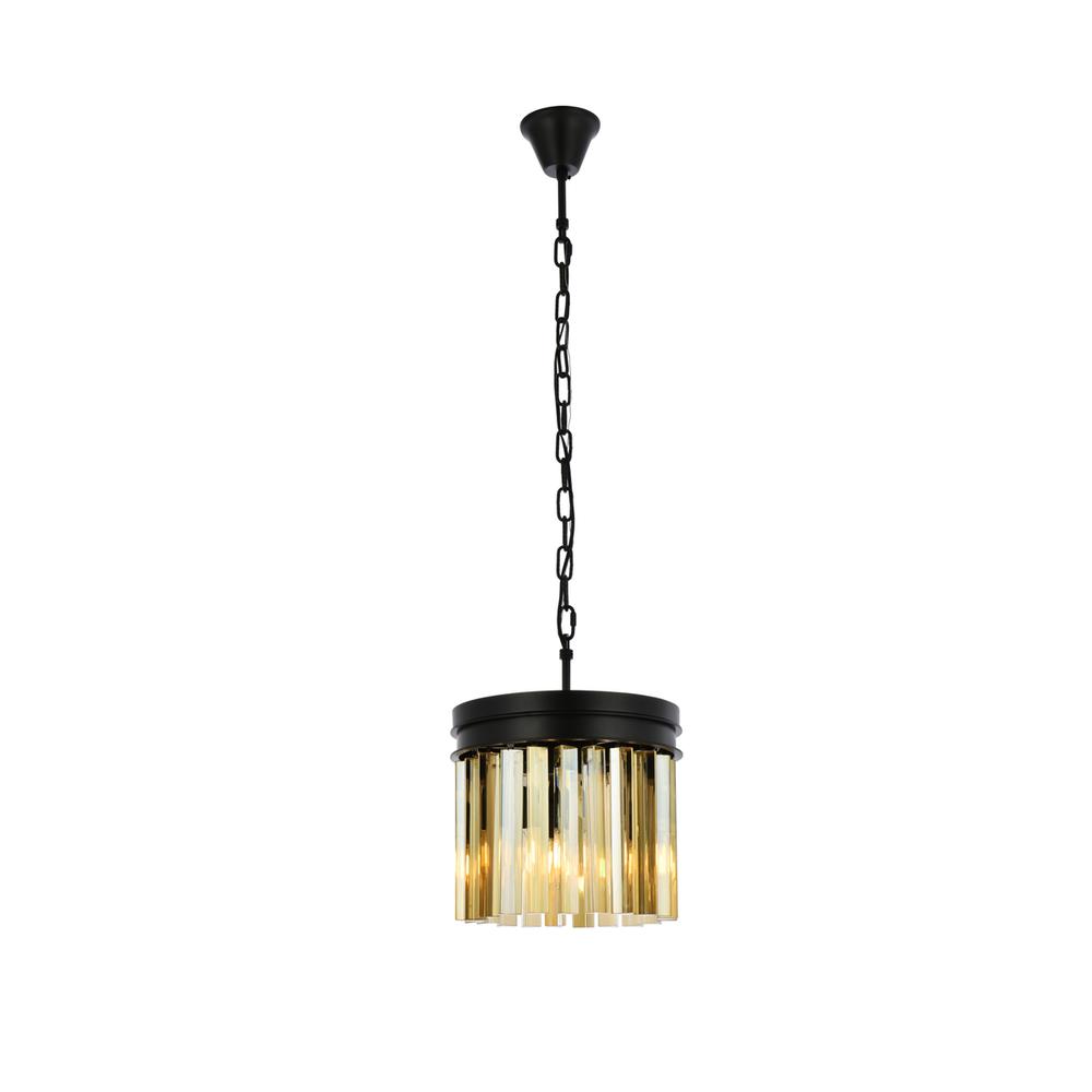 Sydney 3 light Matte Black Pendant Golden Teak (Smoky) Royal Cut Crystal. Picture 1