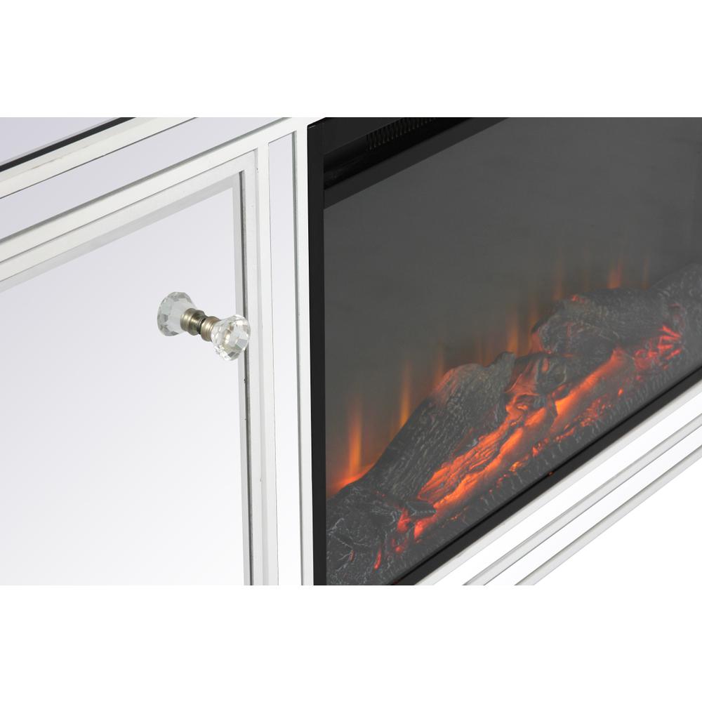 60 in. mirrored TV stand with wood fireplace insert in white. Picture 5