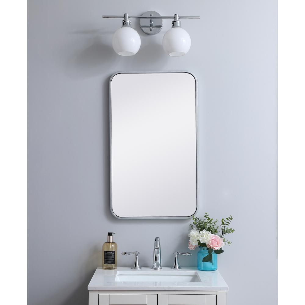 Soft corner metal rectangular mirror 18x30 inch in Silver. Picture 9