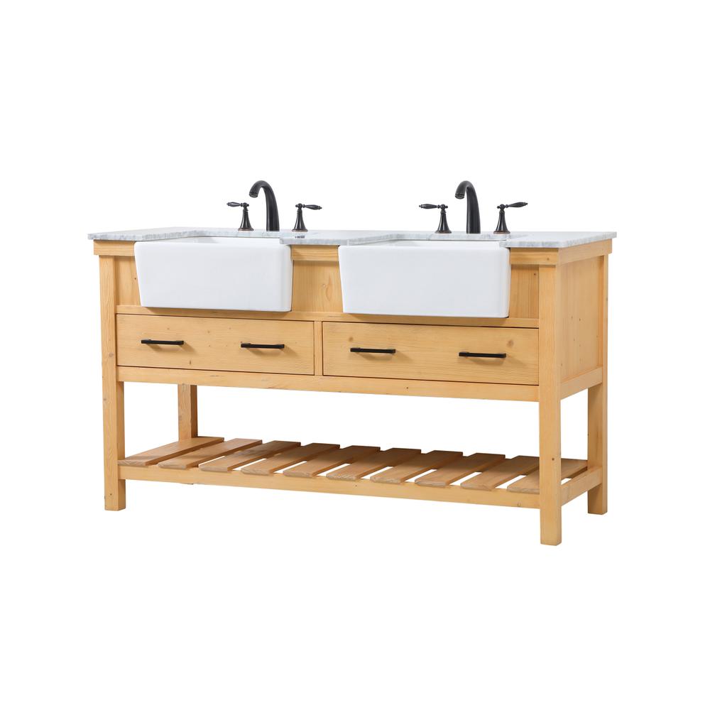 60 inch double bathroom vanity in natural wood. Picture 7