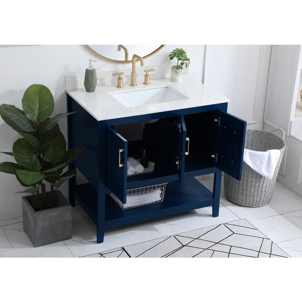 36 inch Single Bathroom Vanity in Blue with Backsplash. Picture 3
