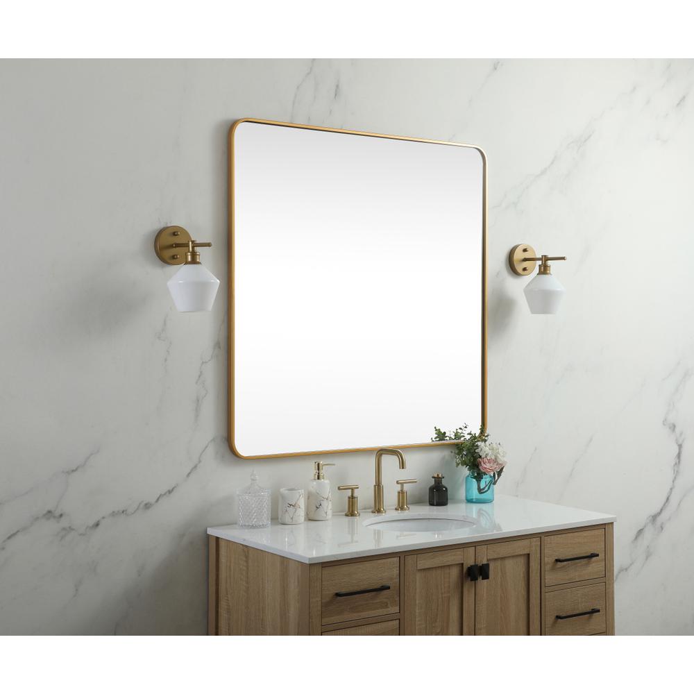 Soft corner metal square mirror 48x48 inch in Brass. Picture 2