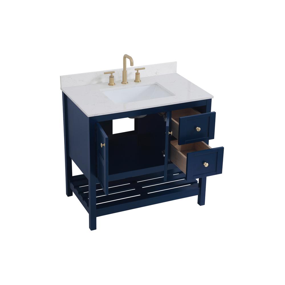 36 inch Single Bathroom Vanity in Blue with Backsplash. Picture 9