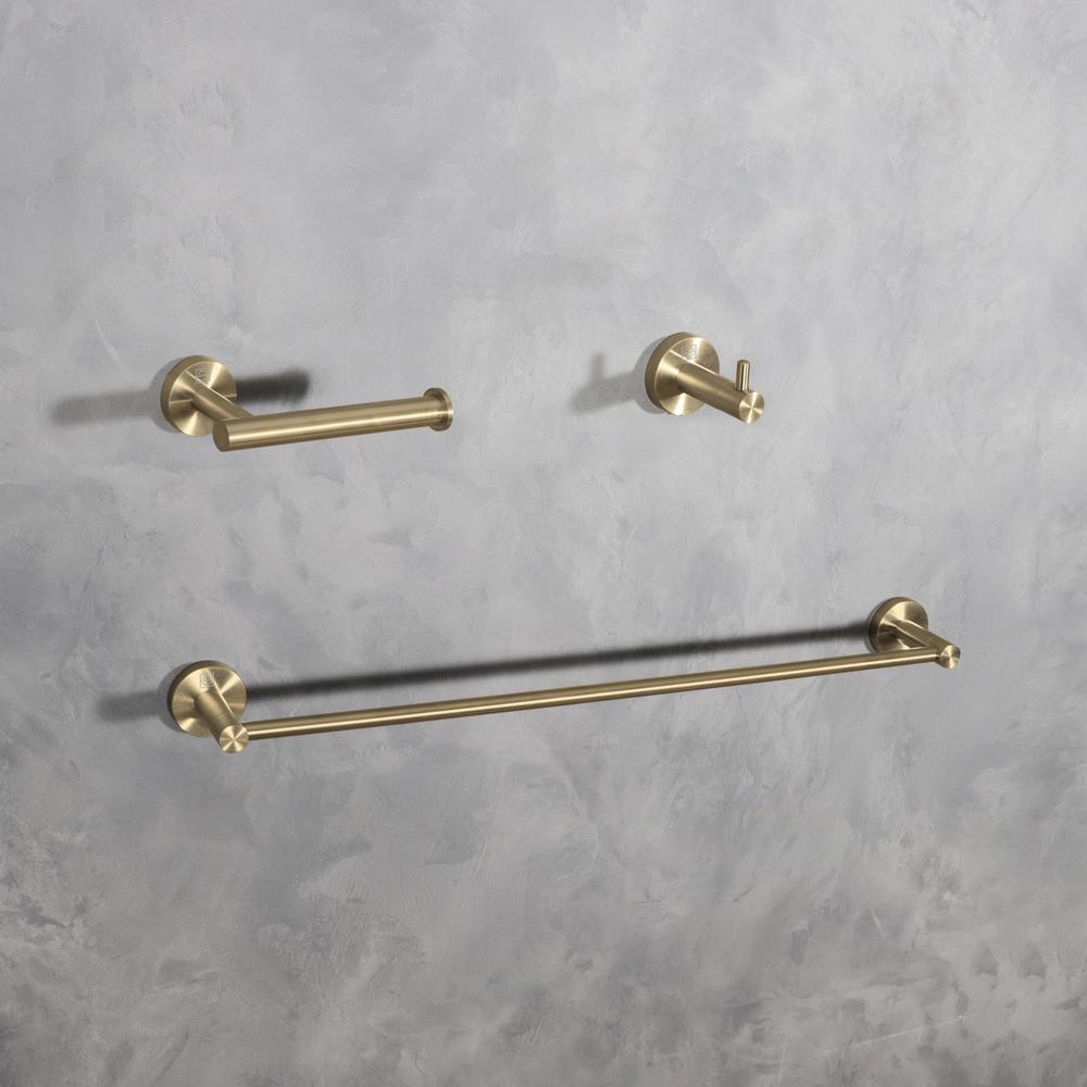 Freya 3-Piece Bathroom Hardware Set in Brushed Gold. Picture 2