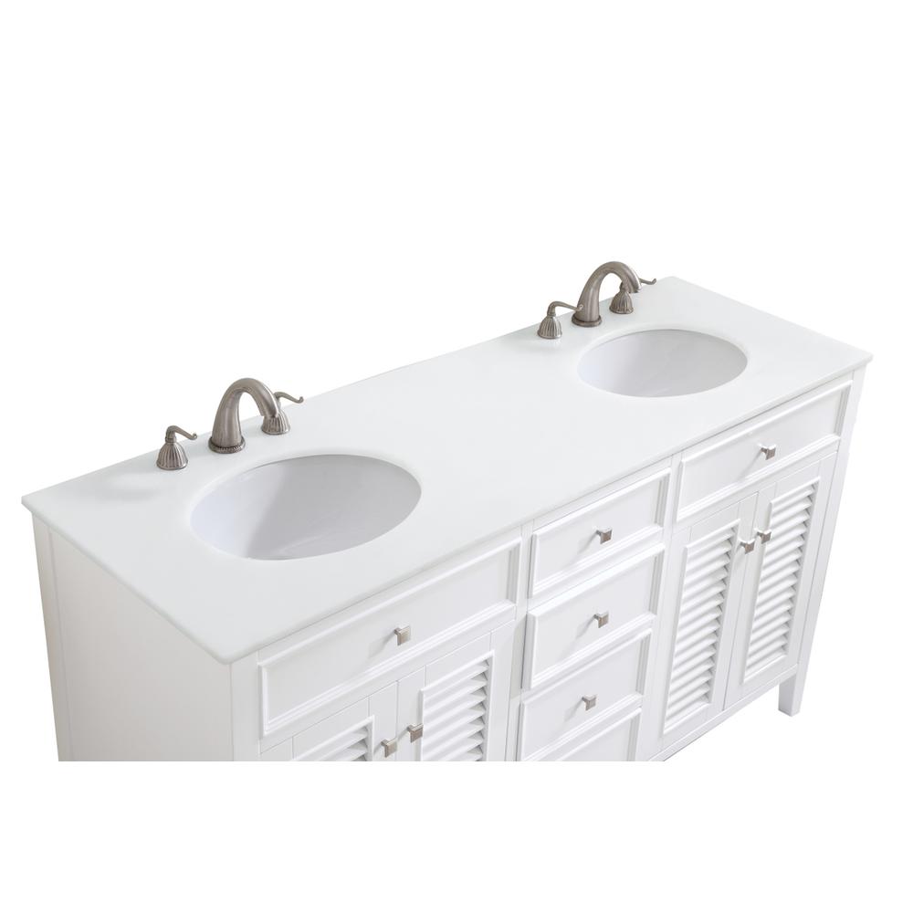 60 inch Double Bathroom vanity in White with ivory white engineered marble. Picture 6