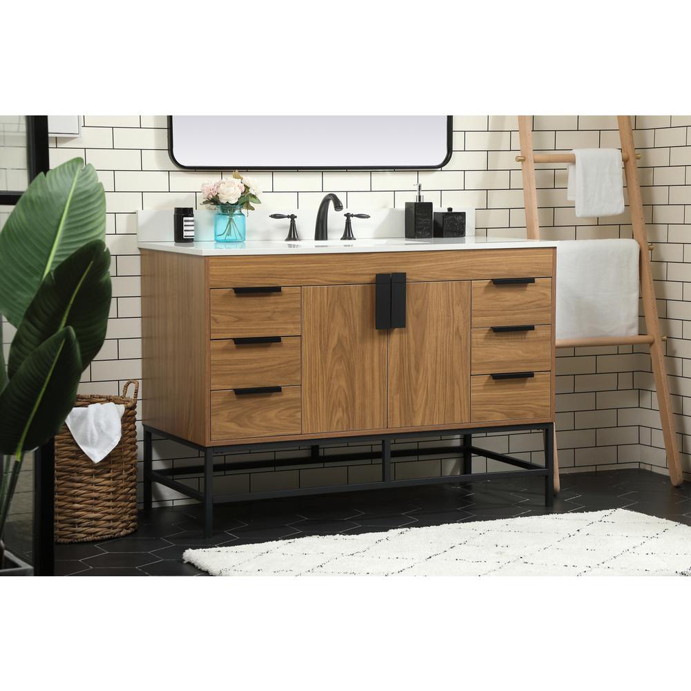48 inch Single bathroom vanity in walnut brown with backsplash. Picture 2