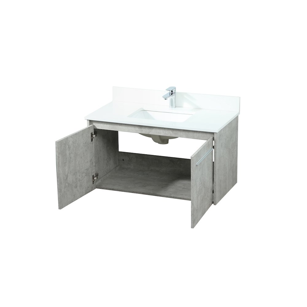 36 Inch Single Bathroom Vanity In Concrete Grey With Backsplash. Picture 10