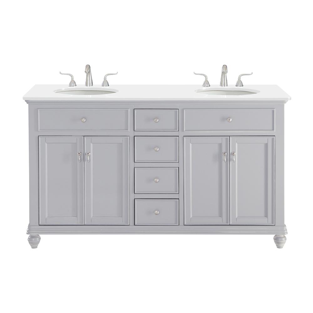 60 inch Double Bathroom vanity in Light Grey with ivory white engineered marble. Picture 1