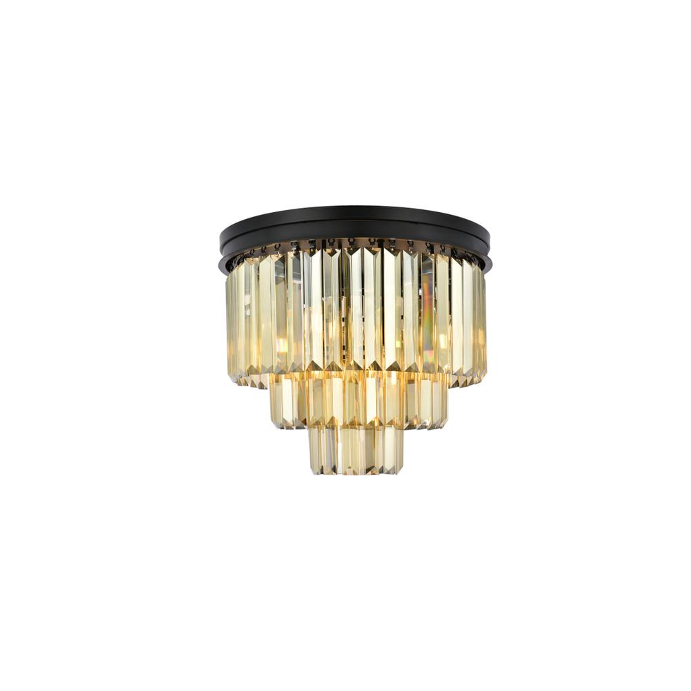 Sydney 9 light Matte Black Flush Mount Golden Teak (Smoky) Royal Cut Crystal. Picture 1