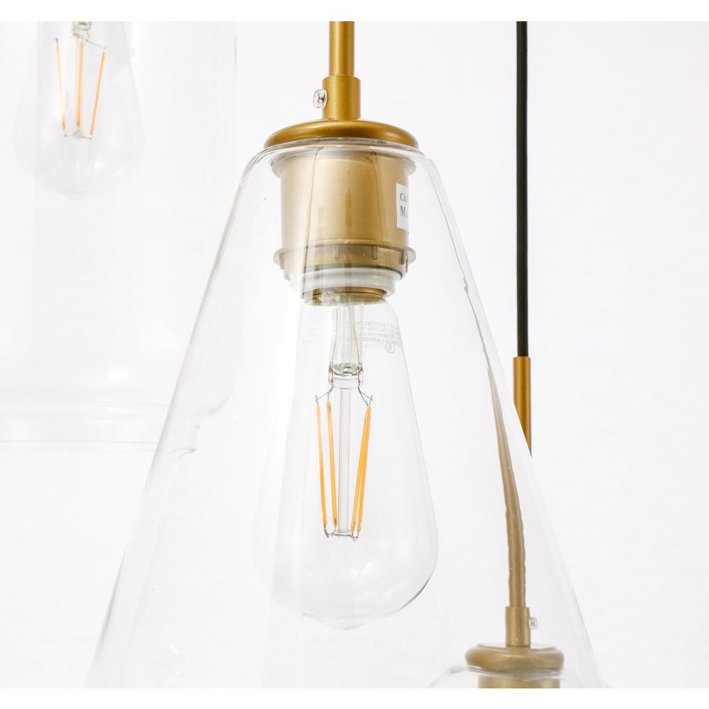 Gene 3 light Brass and Clear glass pendant. Picture 10