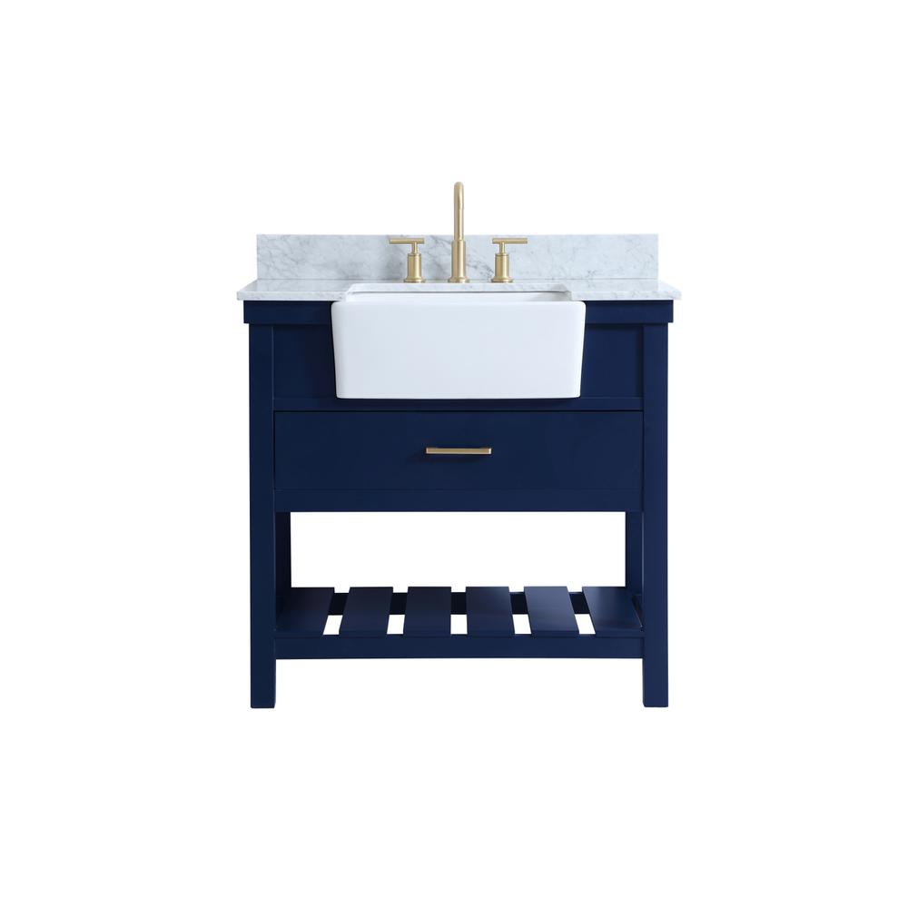 36 inch Single bathroom vanity in blue with backsplash. Picture 1
