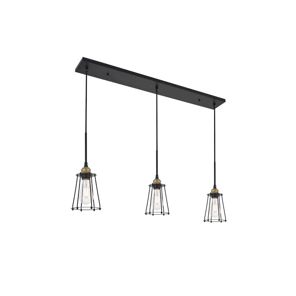 Auspice 3 Light Brass And Black Pendant. Picture 4