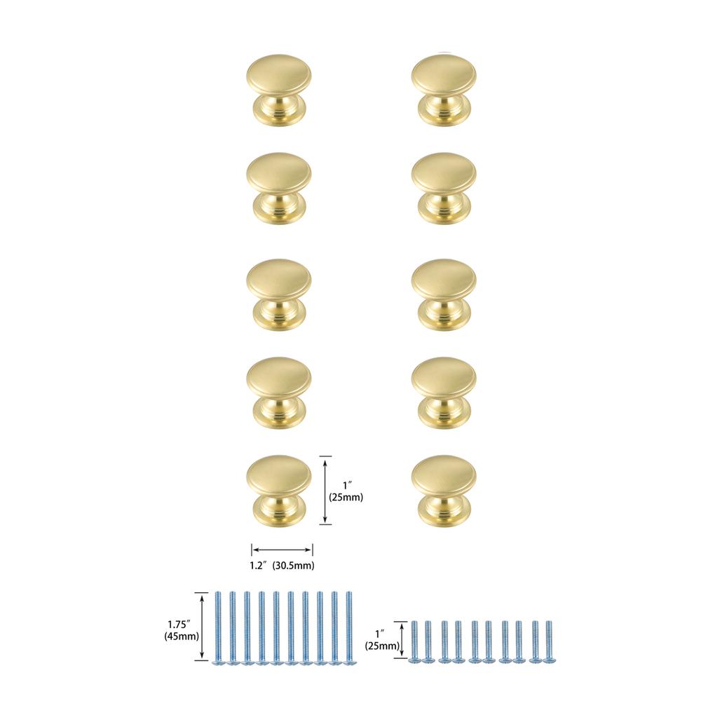 Kaid 1.2" Diameter Brushed Gold Mushroom Knob Multipack (Set of 10). Picture 5