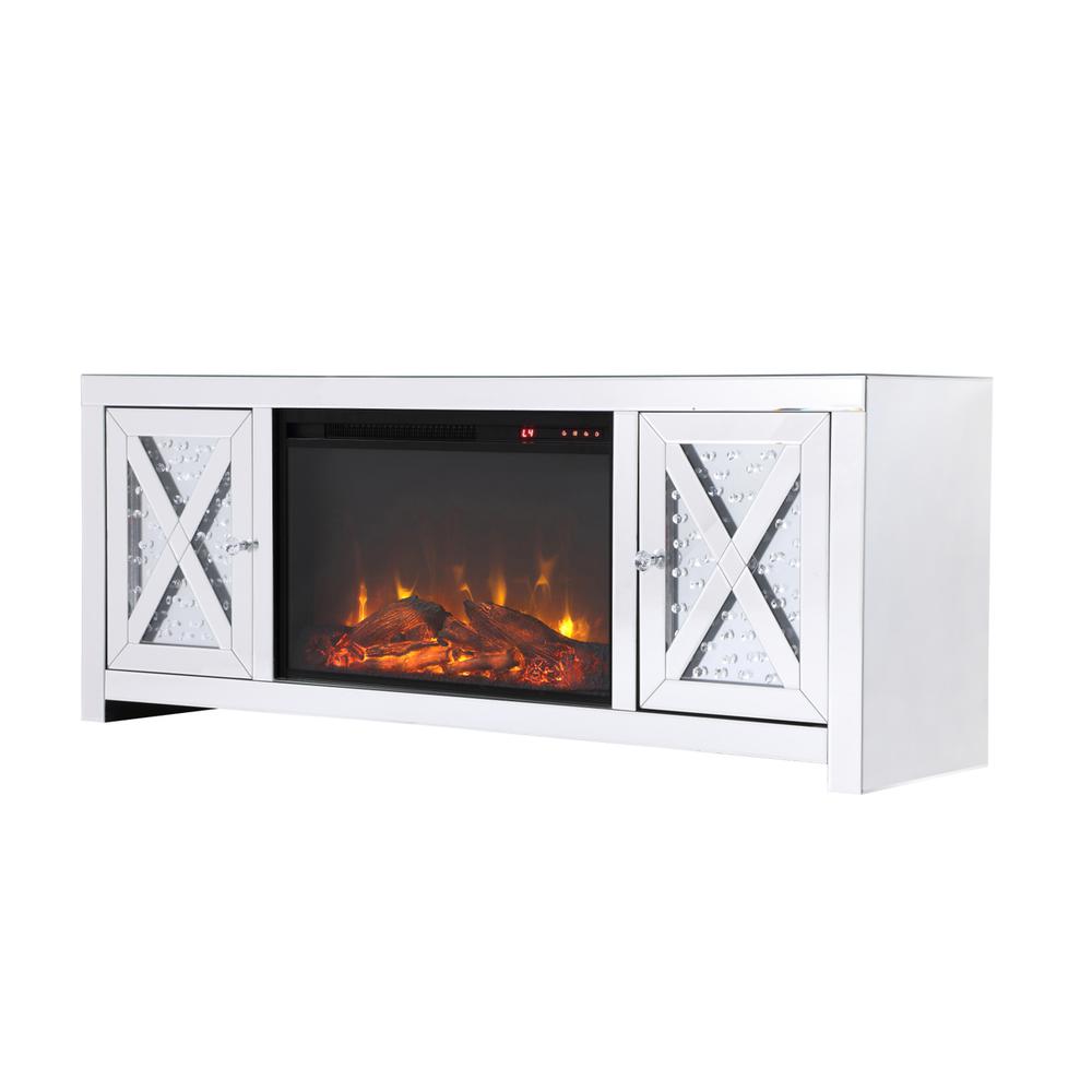 59 in. crystal mirrored TV stand with wood log insert fireplace. Picture 7