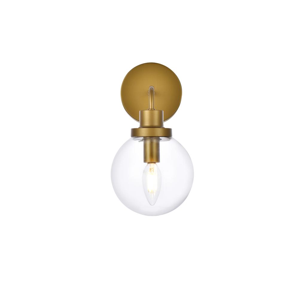 Hanson 1 light bath sconce in brass with clear shade. Picture 1