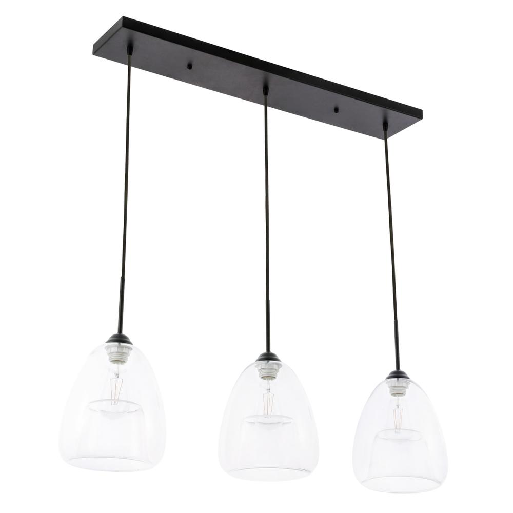 Kason 3 light Black and Clear glass pendant. Picture 6