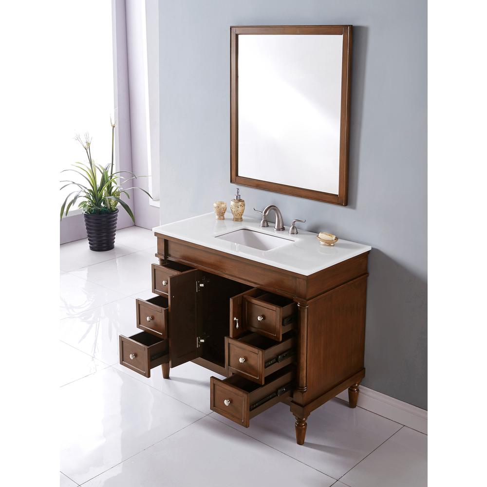 42 inch Single Bathroom vanity in Walnut with ivory white engineered marble. Picture 11