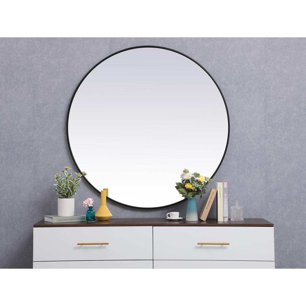 Metal frame round mirror 45 inch in Black. Picture 6