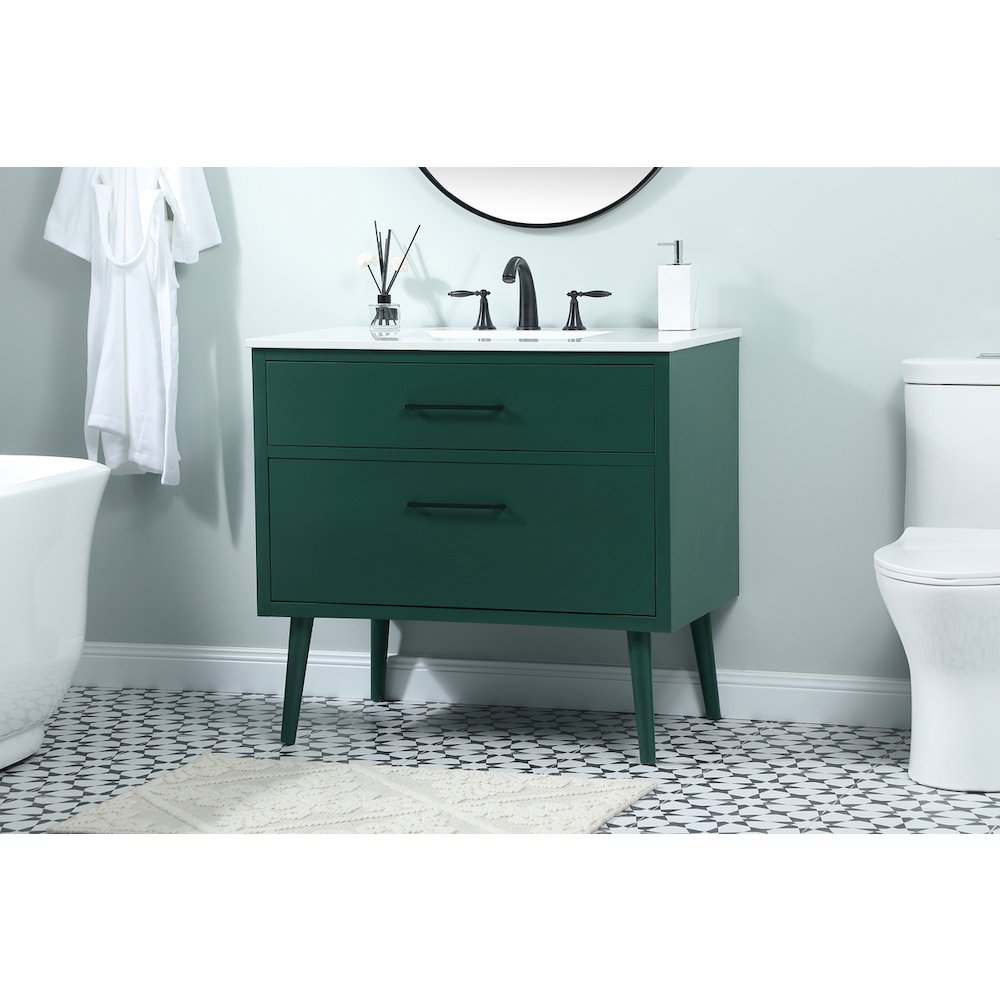 36 Inch Bathroom Vanity In Green. Picture 3