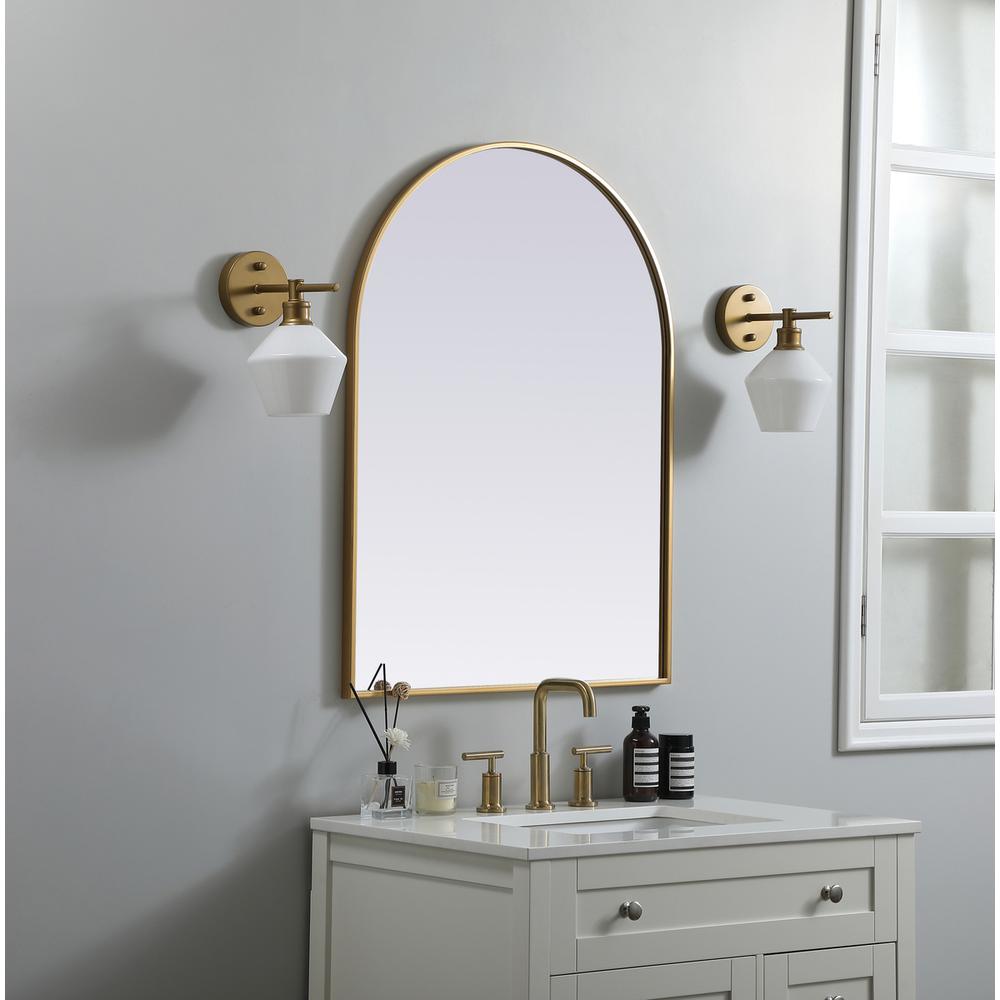 Metal Frame Arch Mirror 27x36 Inch in Brass. Picture 2