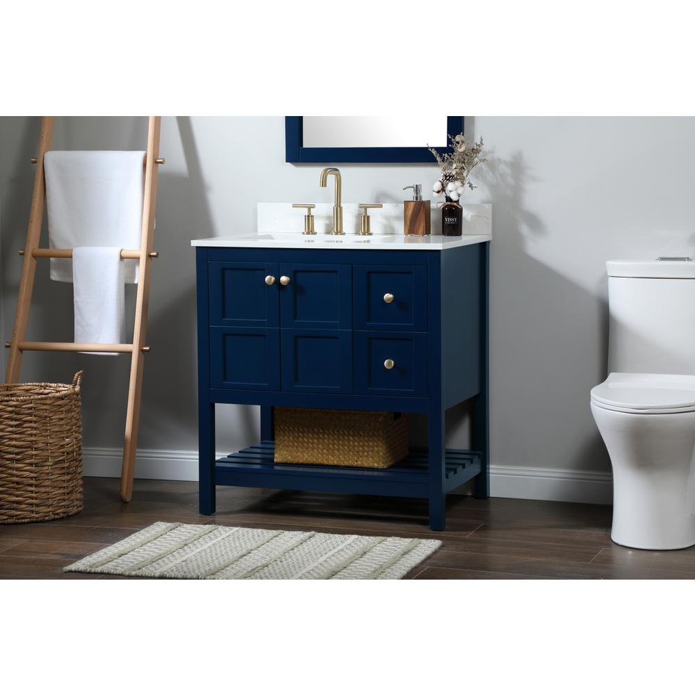 32 inch Single bathroom vanity in blue with backsplash. Picture 2