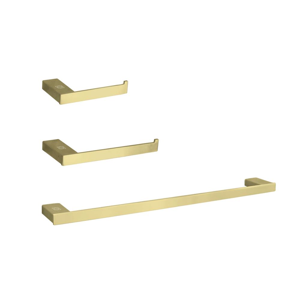 Sofia 3-Piece Bathroom Hardware Set in Brushed Gold. Picture 1