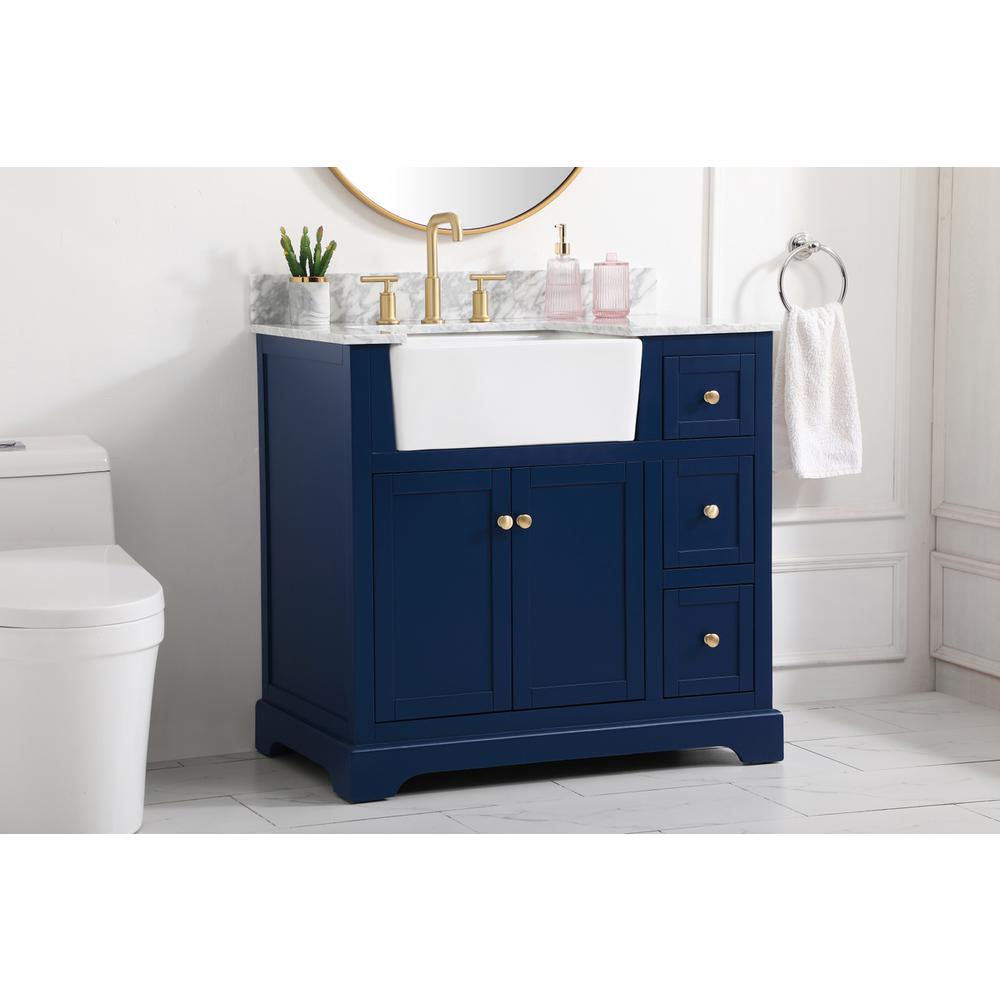 36 inch Single bathroom vanity in blue with backsplash. Picture 2
