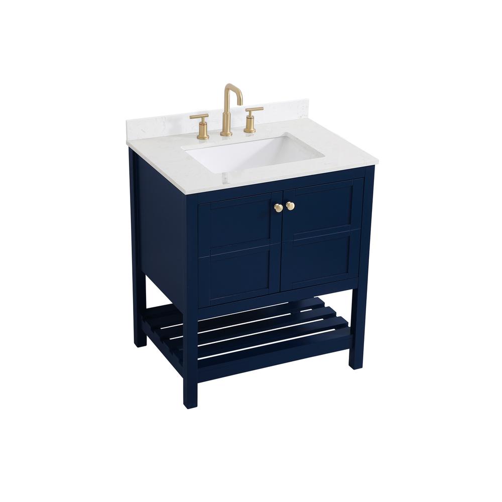 30 inch Single Bathroom Vanity in Blue with Backsplash. Picture 8