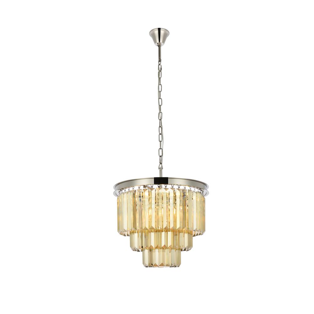 Sydney 9 light polished nickel Chandelier Golden Teak (Smoky) Royal Cut Crystal. Picture 1