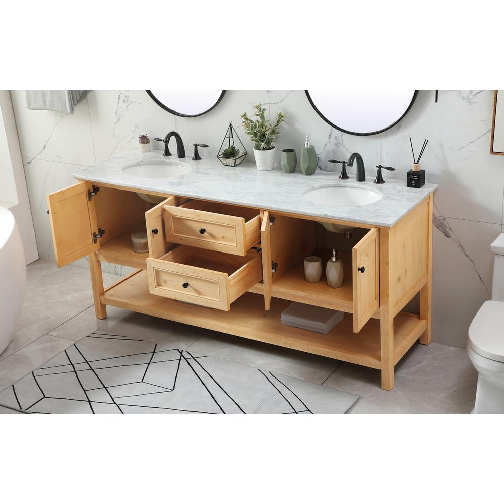 72 inch double bathroom vanity in natural wood. Picture 3